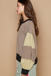 POL Waffle-Knit Detail Color Block Round Neck Sweatshirt OutfitFlow